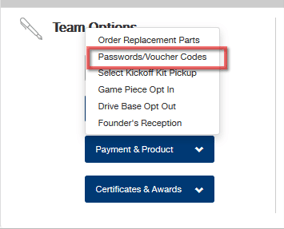 A screenshot showing to click on the 'Passwords/Voucher Codes’