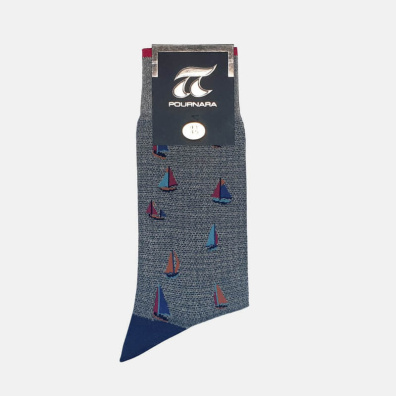 Βαμβακερές Κάλτσες Πουρνάρα 3669-3 Με Σχέδιο Καραβάκια Γκρι