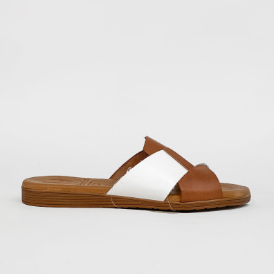 Δερμάτινη Παντόφλα Marila 748/21010 Άσπρο Καφέ