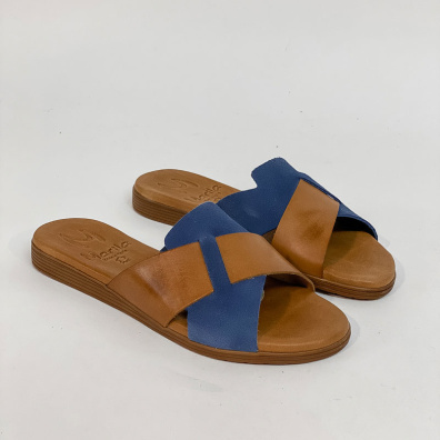 Δερμάτινη Παντόφλα Marila 748/21010 Καφέ Μπλε