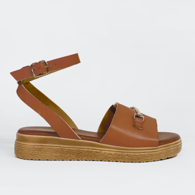 Σανδάλια Με Φάσα & Χρυσή Αγκράφα 20703-13 Ταμπά