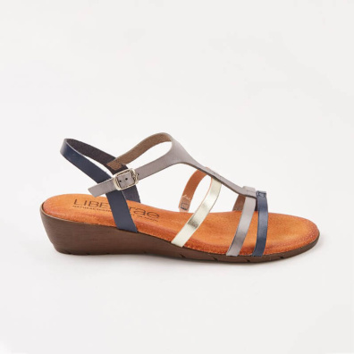 Δερμάτινο Σανδάλι Πλατφόρμα Liberitae Γκρι-Μπλε