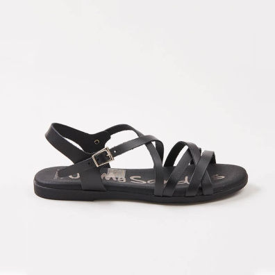 Δερμάτινο Φλατ  Σανδάλι Oh My Sandals Ios Μαύρο