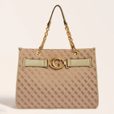Τσάντα Ώμου Guess Aileen Logo 4G HWAILEP1404 Μπεζ-Πράσινο