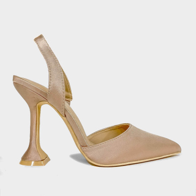 Γόβα Σατέν Open Heel Με Ιδιαίτερο Τακούνι My Choice A30-1030 Μπεζ