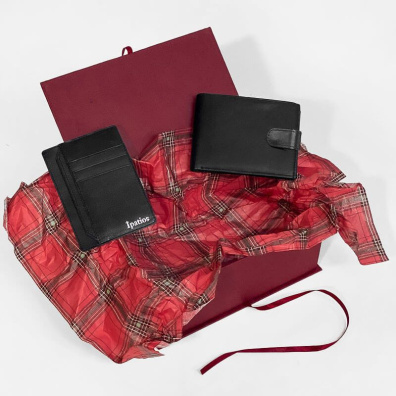 Δερμάτινο Σετ Δώρου Πορτοφόλι-Καρτοθήκη IP8020 Μαύρο