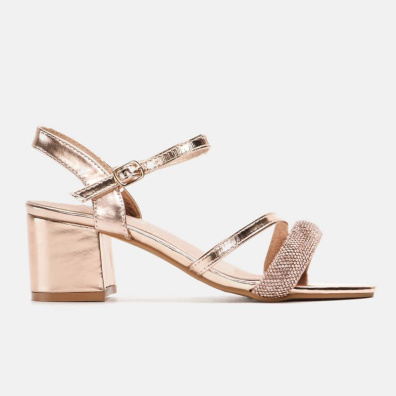 Πέδιλα Με Στρας Και Μεσαίο Τακούνι My Choice LL-1198 Ροζ Χρυσό