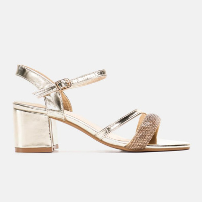 Πέδιλα Με Στρας Και Μεσαίο Τακούνι My Choice LL-1198 Χρυσό