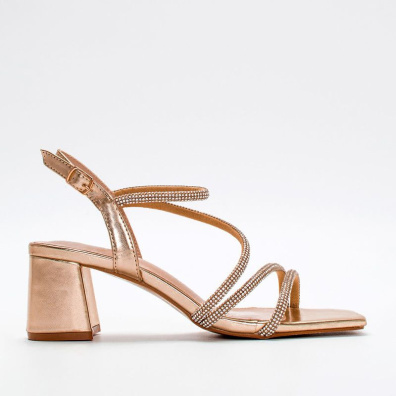 Πέδιλο Με Στρας & Χοντρό Τακούνι My Choice Η1922 Ροζ Χρυσό