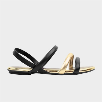 Flat Σανδάλια Με Λουράκια Beira Rio 7982303629 Μαύρο-Χρυσό