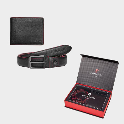 Σετ Δώρου Πορτοφόλι - Ζώνη Pierre Cardin PCL045A4 Μαύρο Κόκκινο