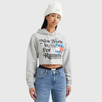 Cropped Φούτερ Με Κουκούλα Tommy Hilfiger DW0DW14872-PJ4 Γκρι