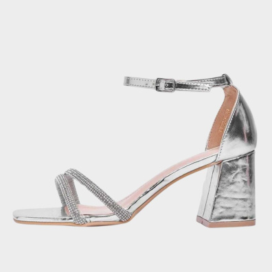 Πέδιλα Με Μεσαίο Τακούνι & Στρας My Choice LT2246 Ασημί