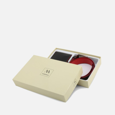 Σετ Δώρου Πορτοφόλι-Ζώνη Made In Italy Set9512 Μαύρο Κόκκινο