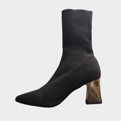 Μποτάκι Κάλτσα Exe Με Ασημένιο Τακούνι Μαύρο