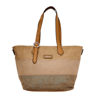 Ψάθινη τσάντα ώμου BY-31404 - Κάμελ