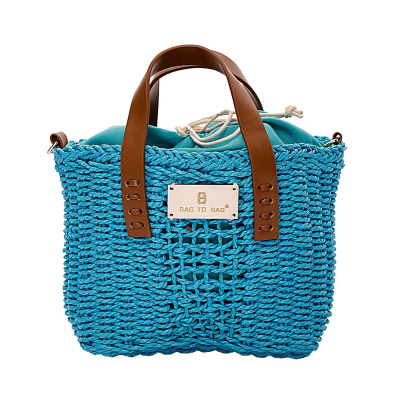 Τσαντάκι ψάθινο χειρός CN23128 - Γαλάζιο