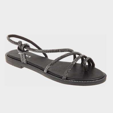 Flat Πέδιλο Με Λουράκια Και Στρας Adam's 1-910-24028-29 Μαύρο