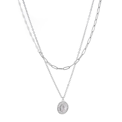 Διπλή αλυσίδα λαιμού HS4607-14 - Ασημί