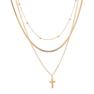 Τριπλή αλυσίδα λαιμού με σταυρό MN43-59-5 - Χρυσό