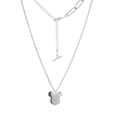 Διπλή αλυσίδα λαιμού Μίκυ MN4324-64 - Ασημί