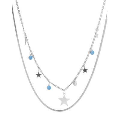 Διπλή αλυσίδα λαιμού MN4324-56 - Ασημί