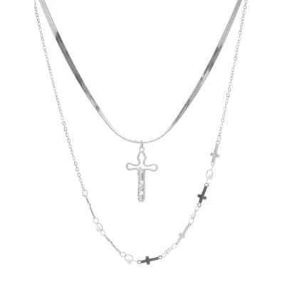 Διπλή αλυσίδα λαιμού HS4607-16 - Ασημί