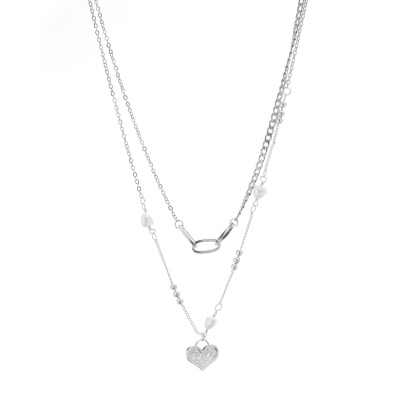 Διπλή αλυσίδα λαιμού HS4607-17 - Ασημί
