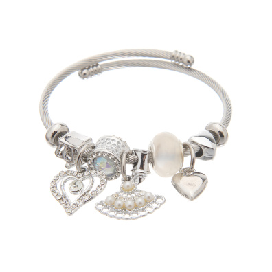 Βραχιόλι με καρδιές AA-5301-7 - Ασημί