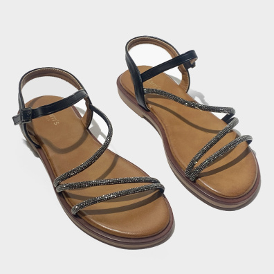 Flat Πέδιλο Με Στρας Adam's 1-927-24031-29 Μαύρο