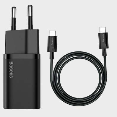Φορτιστής με Θύρα USB-C και Καλώδιο USB-C 25W Baseus TZCCSUP-L01 Μαύρος