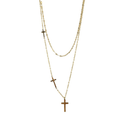 Διπλή αλυσίδα λαιμού με σταυρό DJ-013 - Χρυσό