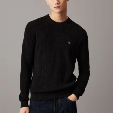 Βαμβάκερό Πουλόβερ Calvin Klein Με Ριμπ Ύφανση J30J324598-BEH Μαύρο