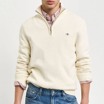 Βαμβακερό Πουλόβερ Gant Half-Zip 3G8030170-G0130 Εκρού