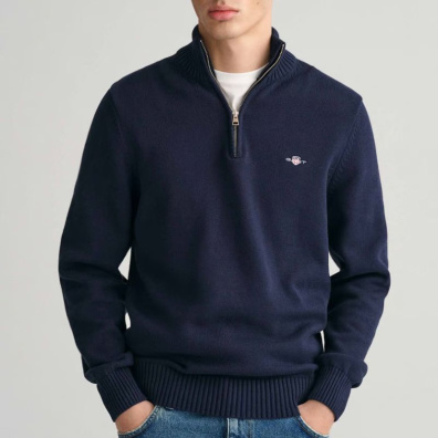 Βαμβακερό Πουλόβερ Gant Half-Zip 3G8030170-G0433 Σκούρο Μπλε