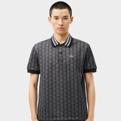 Polo T-Shirt Lacoste Contrast Collar Monogram DH1417-4PC Μαύρο