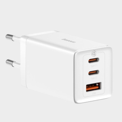 Γρήγορος Φορτιστής GaN 2xUSB C 1xUSB 65W Baseus GaN5 Pro + USB C – Καλώδιο USB C 100W CCGP120202 Άσπρο