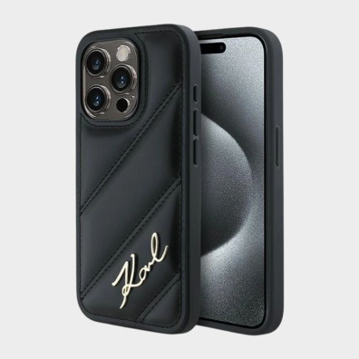 Θήκη Για iPhone 14/15/13 6.1" Karl Lagerfeld Diagonal Quilted Script KLHCP14SPQDSMGK Μαύρο