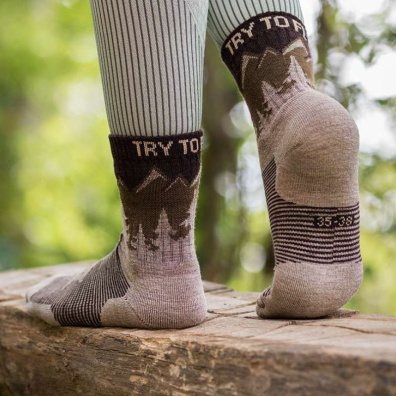 Μάλλινες Κάλτσες Πεζοπορίας Με Print Αγριοκάτσικο Pirin Hill TF32-310 Μπεζ