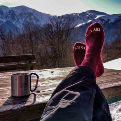 Μάλλινες Κάλτσες Πεζοπορίας Με Print Λύκο Pirin Hill TF32-307 Μπορντό