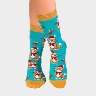 Χριστουγεννιάτικες Κάλτσες Με Print Γάτα Pirin Hill PH12-077F Γαλάζιο