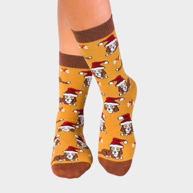 Χριστουγεννιάτικες Κάλτσες Με Print Σκύλο Pirin Hill PH12-076F Μπεζ