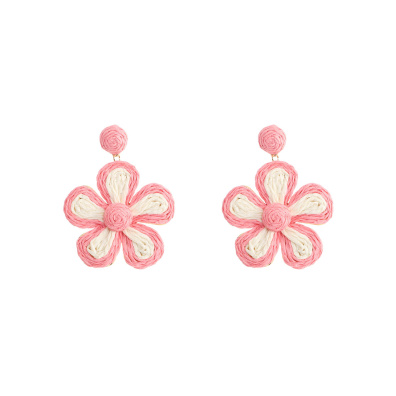 Ψάθινο σκουλαρίκι SASA-9962-13 - Ροζ