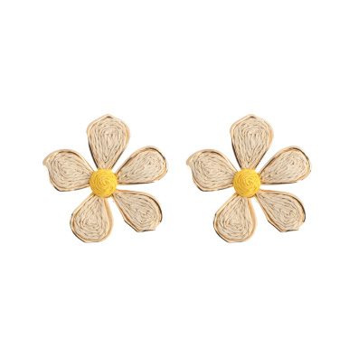 Ψάθινο σκουλαρίκι SASA-9953-13 - Μπέζ