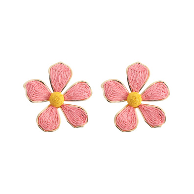 Ψάθινο σκουλαρίκι SASA-9953-13 - Ροζ