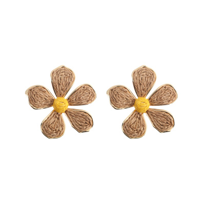 Ψάθινο σκουλαρίκι SASA-9953-13 - Σκούρο Μπέζ