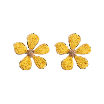 Ψάθινο σκουλαρίκι SASA-9953-13 - Κίτρινο