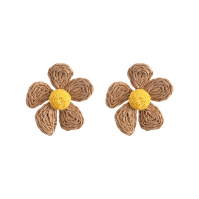 Ψάθινο σκουλαρίκι SASA-9956-13 - Σκούρο Μπέζ