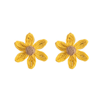 Ψάθινο σκουλαρίκι SASA-9957-13 - Κίτρινο