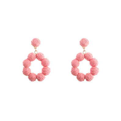 Ψάθινο σκουλαρίκι SASA-9954-13 - Ροζ
